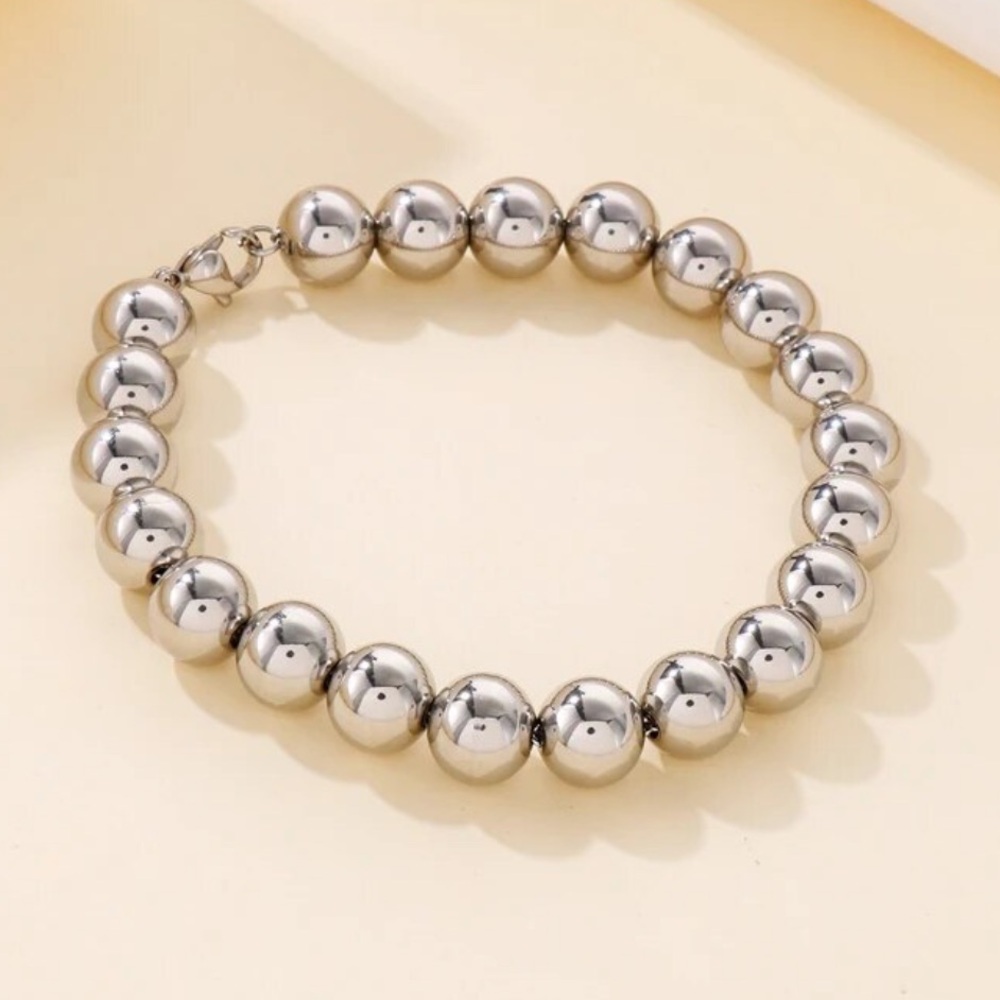 Silver Stainless Steel Rosary Bead Bracelet